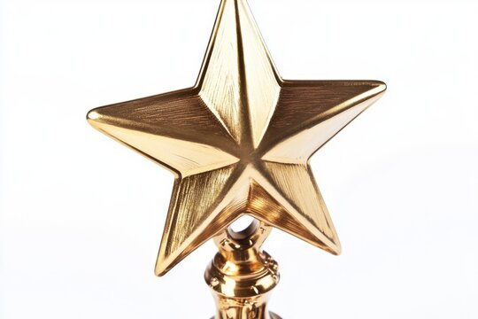 A golden star trophy sitting on a plain white surface, perfect for recognizing achievements or as a design element