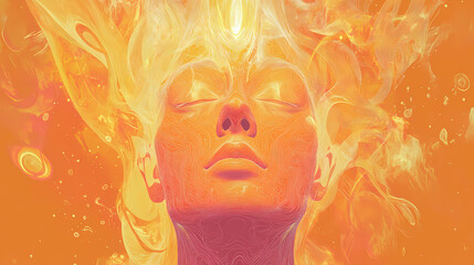 Abstract celestial face illustration on warm background. Heavenly. Illustration