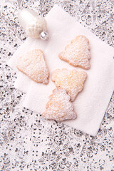 Christmas cookies on bright background. Soft focus. Top view. Close up.	