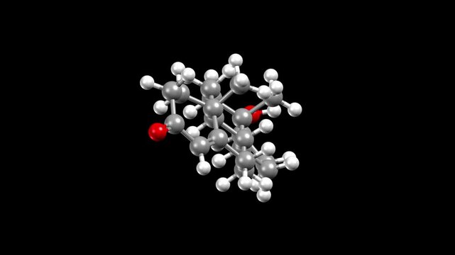 Structure of testosterone, human male sex hormone. Animated 3D ball-and-stick and space-filled models, black background
