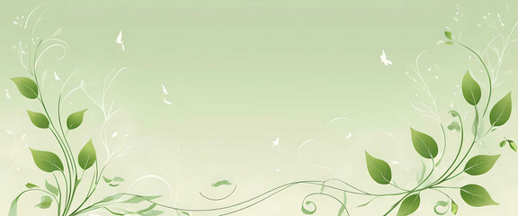 Obraz premium Whimsical Spring Banner and Greeting Card with Soft Pastel Green and Delicate Leaves