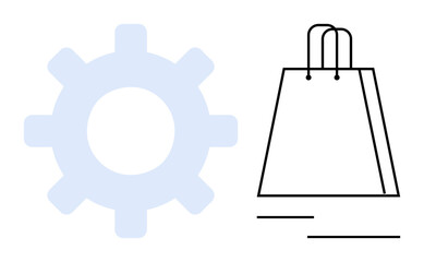 Gear and shopping bag suggesting retail operations and automation. Ideal for e-commerce, retail management, technology integration, business strategy, productivity, workflow optimization. Line
