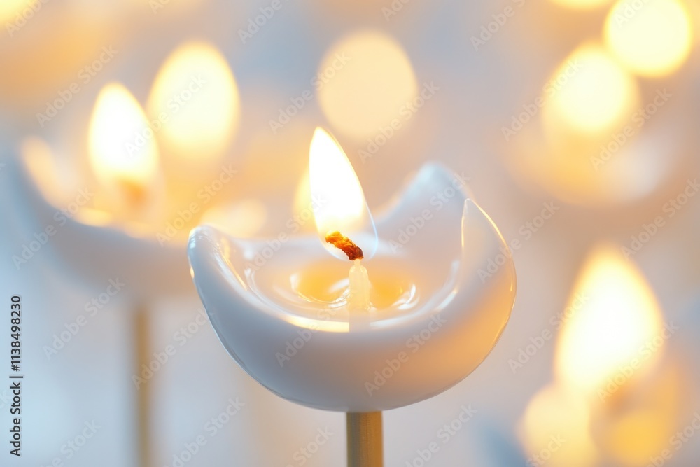 Poster a grouping of white candles placed atop a table, suitable for various occasions