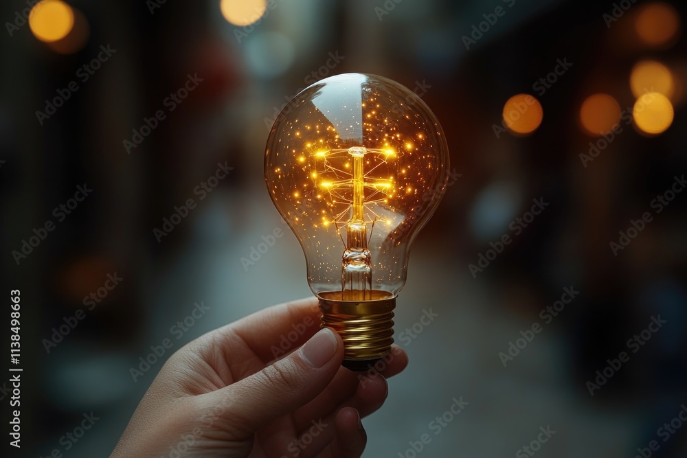 Aufkleber A person holds a light bulb with a cross inside, useful for various concepts and themes