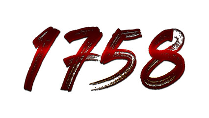 3D blood red number design of 1758 on white background.