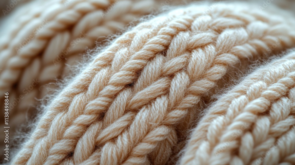 Poster a close-up view of a knitted piece of cloth with intricate stitches and texture