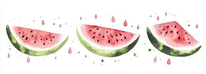 Watercolor Watermelon Slices with Juice Drops