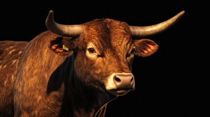 Naklejka premium A close-up shot of a cow against a dark background