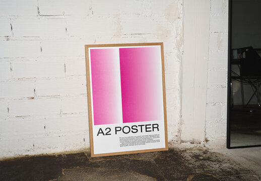 Mockup Of Vertical Customizable Poster By Wall, Flash
