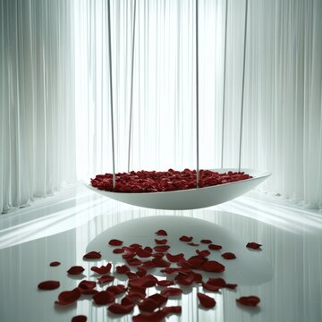 Romantic Rose Petals in Suspended Bed