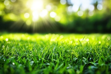 Naklejka premium Vibrant Green Grass Illuminated By Bright Sunshine