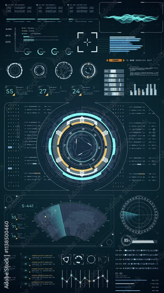 Poster motion graphic of head up display (hud ui) and circuit panel technology interface screen with futuri