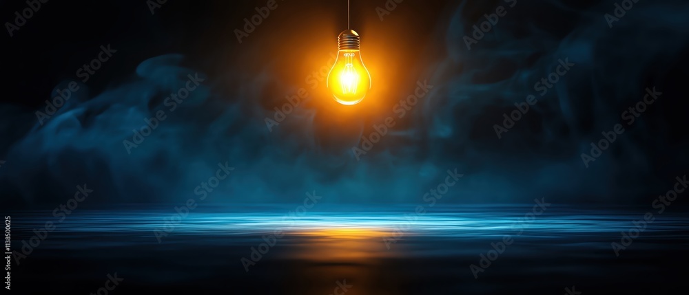 Poster a glowing bulb illuminates a dark space, creating an intriguing atmosphere.