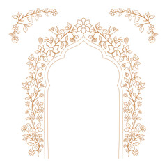 Mughal decorative arch ornamental floral. Vintage intricate traditional mughal style with flowers and foliage.
