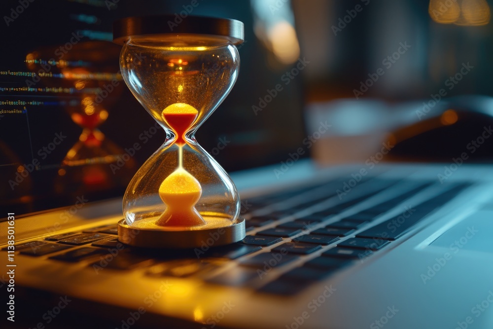 Poster A timer sitting on a laptop computer, symbolizing the passage of time