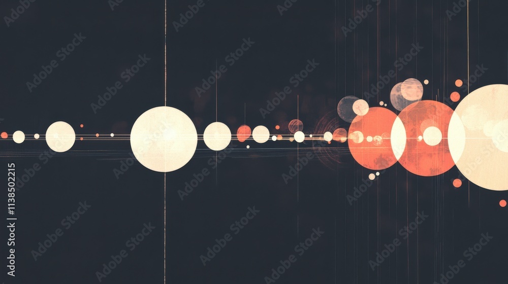 Poster visualizing rhythmic beats through bright circles abstract art digital environment contemporary pers