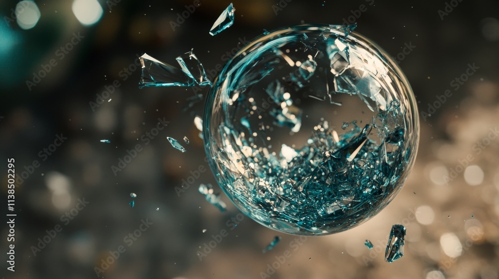 Aufkleber shattered glass sphere floating midair abstract art studio setting surreal perspective conceptual de