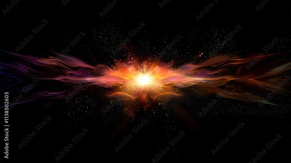 Poster vibrant color waves emanating from a bright dot abstract art digital creation dark background cosmic