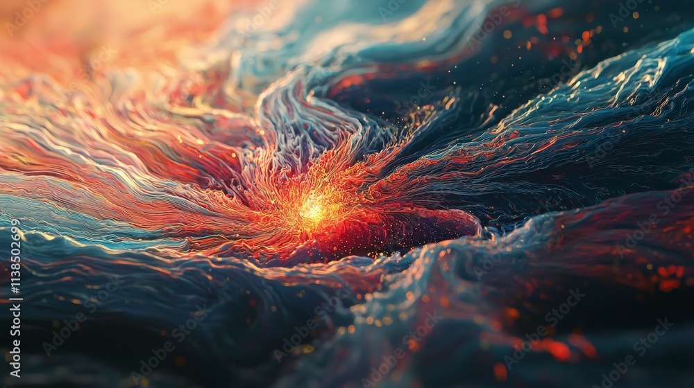 Fototapete vibrant color waves emanating from a bright dot abstract art digital creation cosmic environment clo