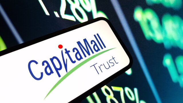 Konskie, Poland - December 15, 2024: CapitaLand Mall Trust company logo displayed on mobile phone