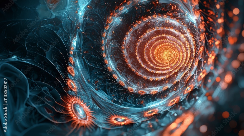 Poster endless spiral staircase abstract digital realm visualization art vibrant colors surreal perspective