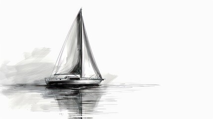 Fototapeta premium Monochrome sketch of sailboat on calm water.