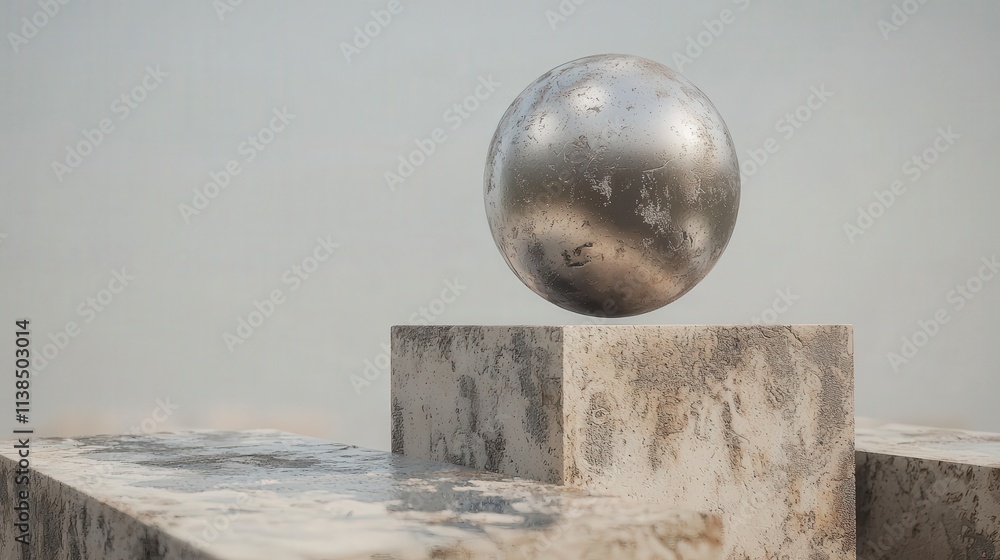 Poster Surreal cube and sphere blending amidst minimalistic background 3d art abstract environment creative perspective