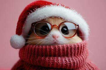 A cat wearing a Santa hat and glasses