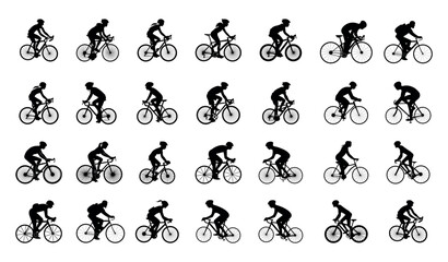 Cycling  vector clip art set, Cycling  isolated silhouette with white background, Cycling  transportation icon symbol bundle