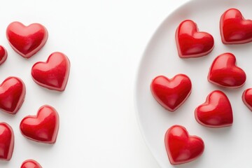 Fototapeta premium Plate filled with many small red hearts