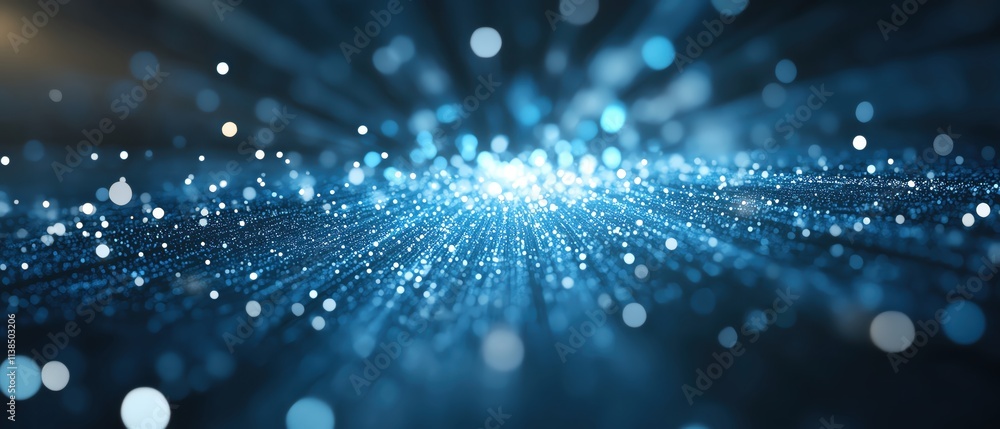 Poster abstract blue light particles creating a dynamic and futuristic background.