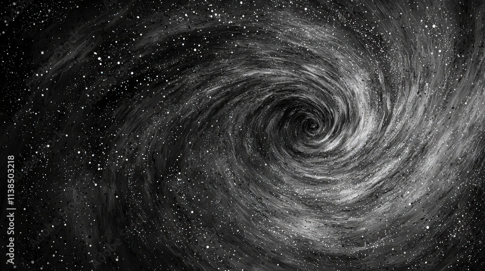 Poster Cosmic whirlwind swirling vortex of dots in a dark void creating an infinite universe abstract digital art