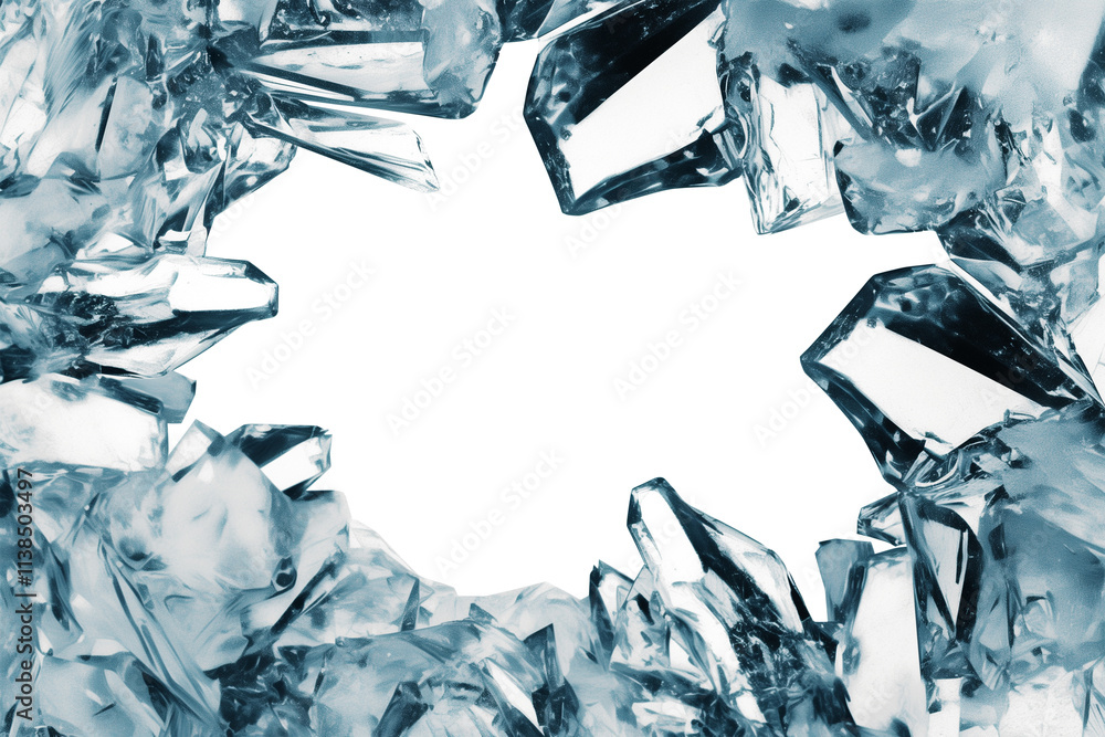 Poster frozen water crystals form stunning frame, creating captivating icy border with central void. intric
