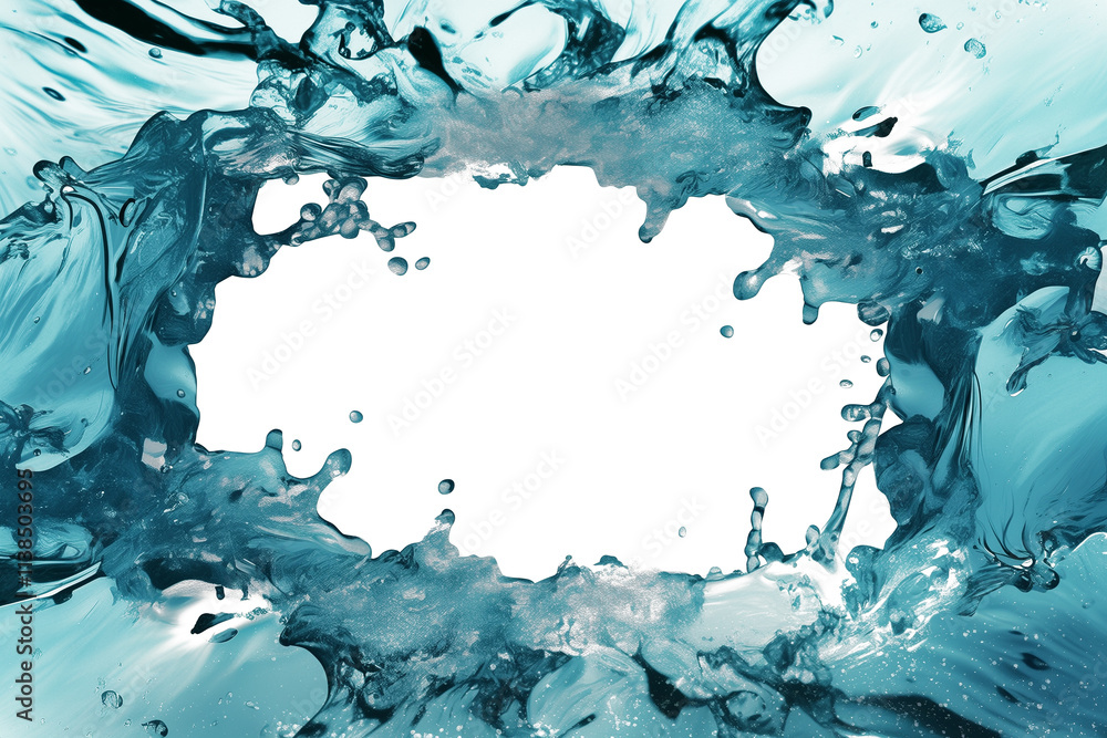 Aufkleber dynamic splash of crystal clear water forming frame on white background, showcasing fluidity and mot