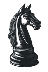 Monochrome illustration of a chess knight piece.