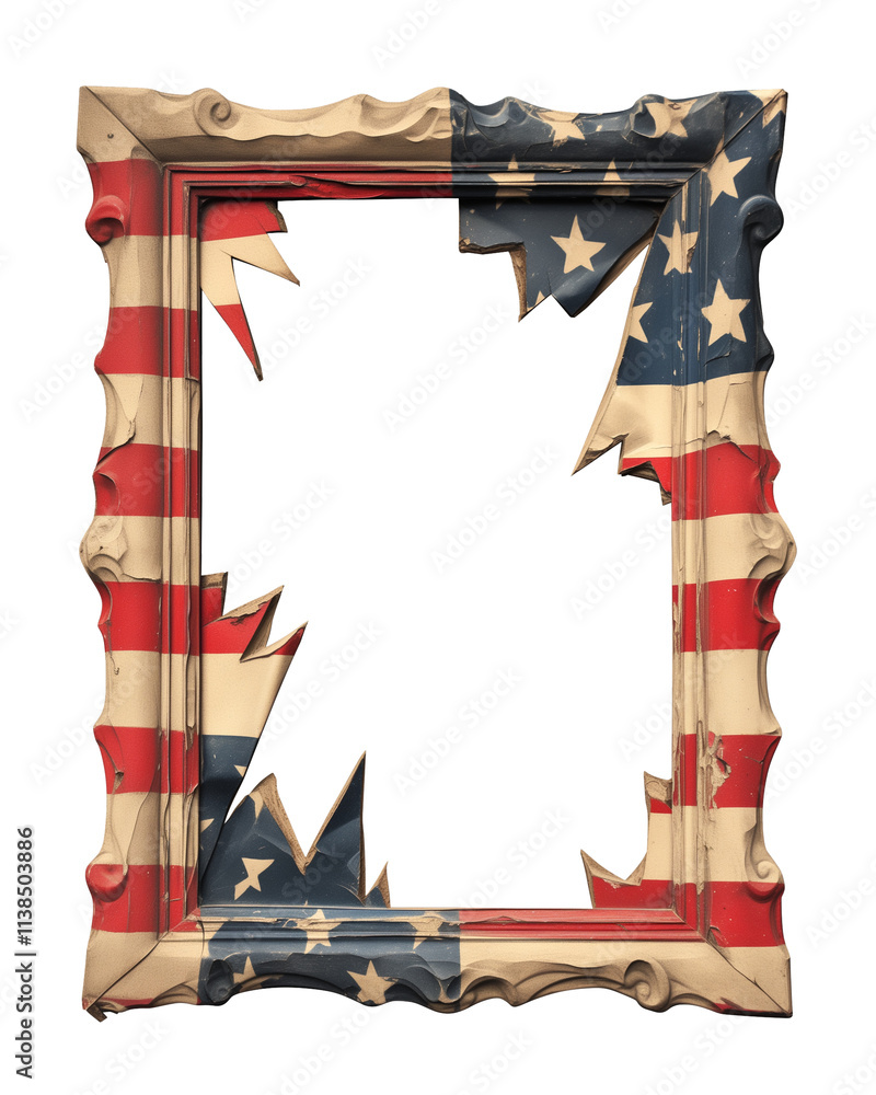 Aufkleber decorative photo frame with american flag design, featuring stars and stripes, isolated on white bac