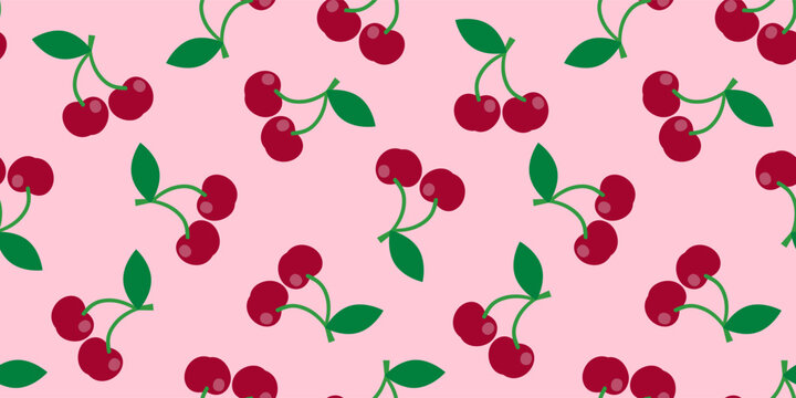 cherry seamless pattern print design on pink background vector illustration