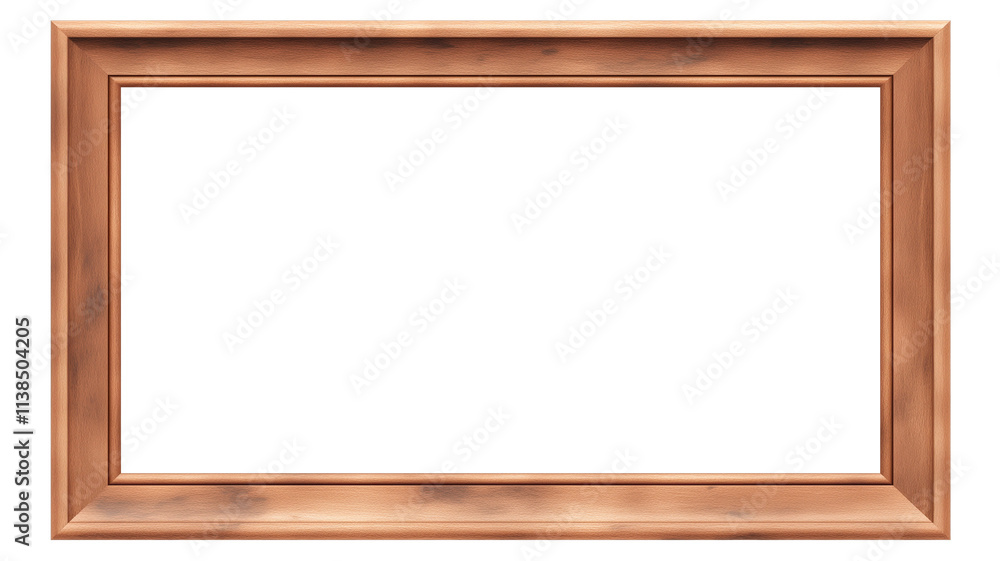 Poster rectangular wooden photo frame with natural finish, isolated on white background, perfect for displa