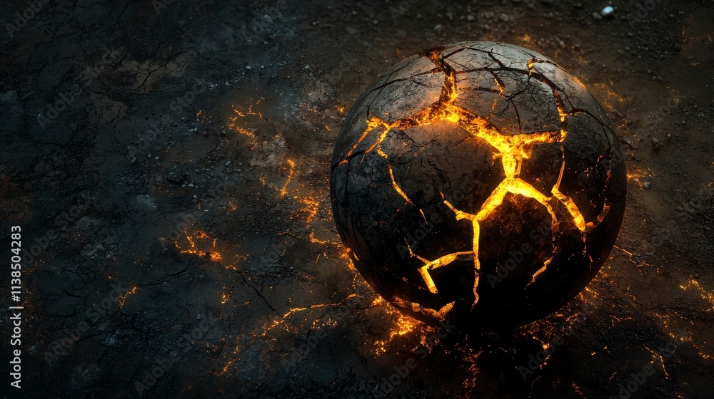 Poster cracking abstract sphere erupts with fiery light dark ground 3d art enigmatic environment dramatic v