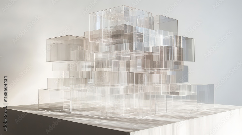 Poster translucent cubes stacked in an infinite space modern sculpture artistic environment abstract viewpo