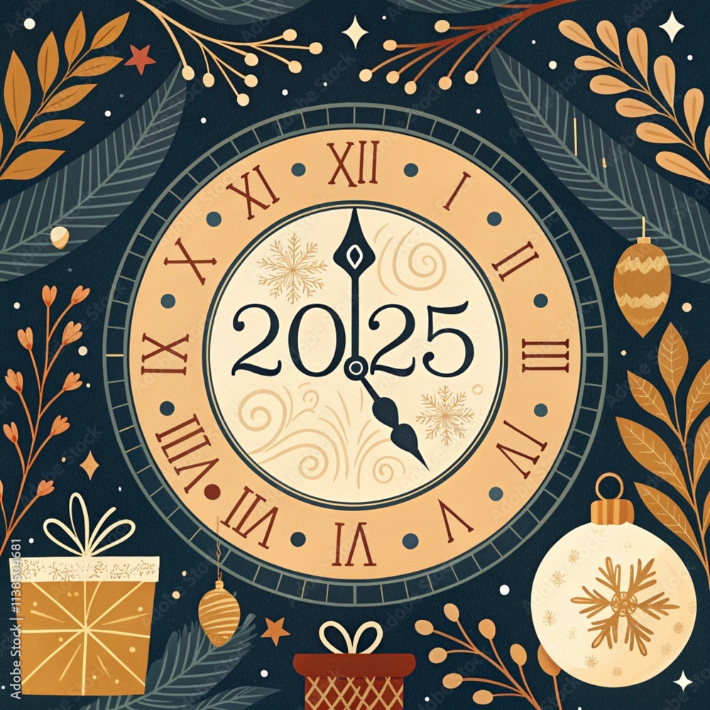 Fototapete celebrating 2025 new year.elegant card for event with abstract golden fireworks and golden numbers o