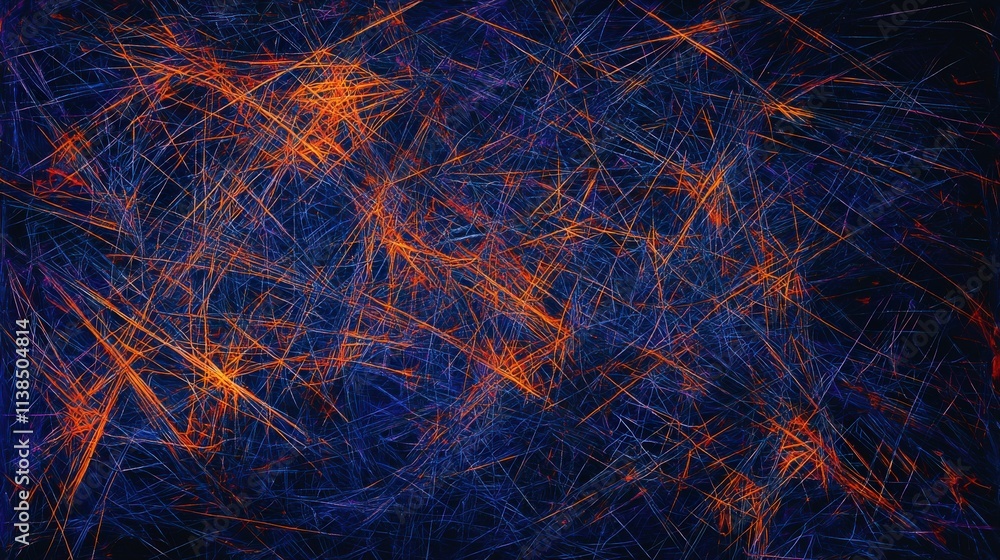 Poster Chaotic intersections of vertical and horizontal lines abstract space digital art night environment conceptual view