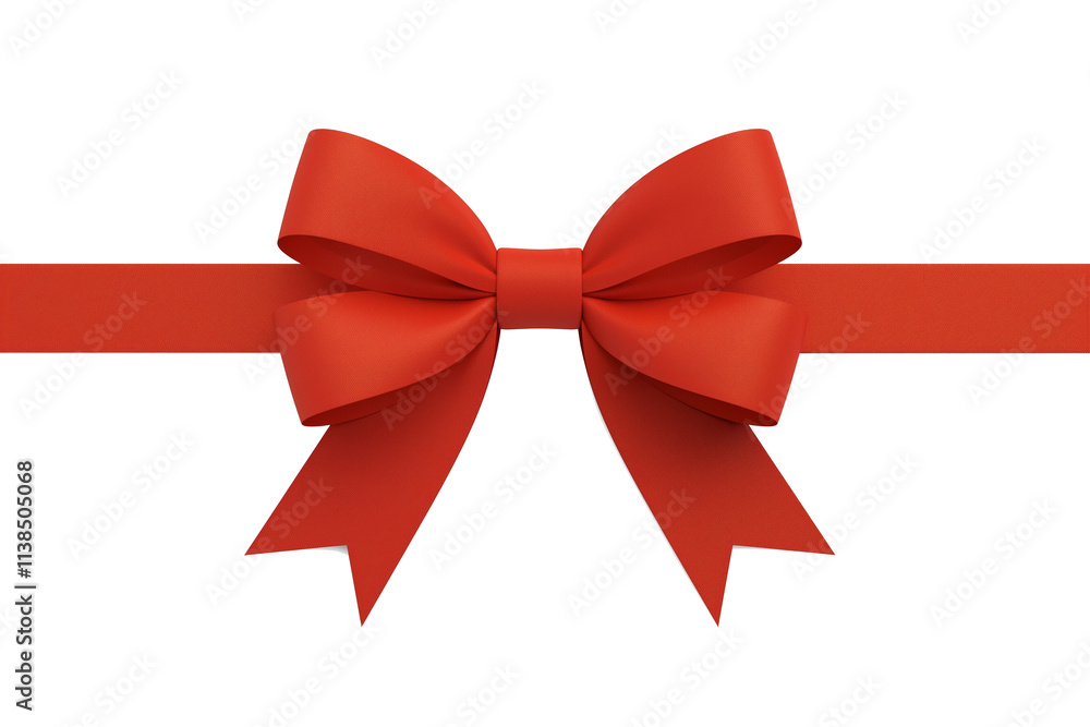 Poster vibrant red ribbon with folded bow is isolated on white background, creating festive and elegant appearance. Perfect for gift wrapping or decoration. PNG transparent