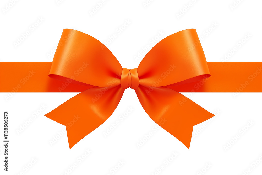 Poster vibrant orange ribbon with puffy bow is isolated on white background, creating festive and cheerful 