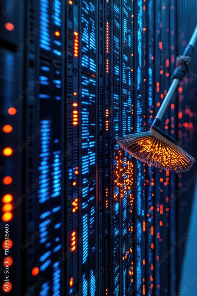 Leinwandbilder a close-up view of a shower head next to a line of servers, ideal for use in it or tech-related cont