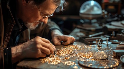 Craftsman meticulously crafting jewelry.