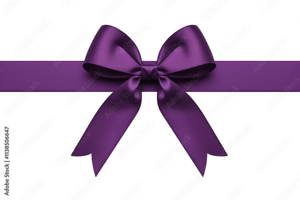 Poster purple horizontal ribbon with bow isolated on white background, showcasing elegance and simplicity. 
