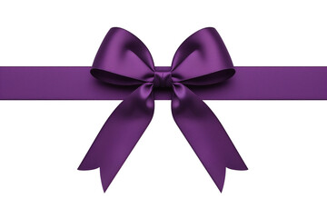 Purple horizontal ribbon with bow isolated on white background, showcasing elegance and simplicity. Perfect for gift wrapping, decoration, or festive occasions. PNG transparent