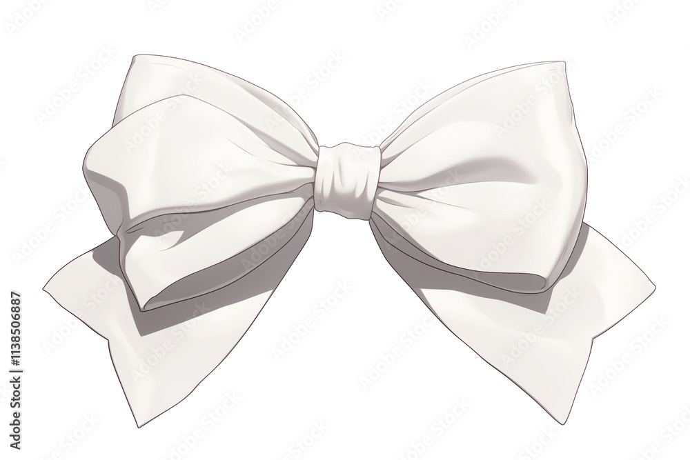 Poster minimalist white ribbon bow is elegantly isolated on white background, showcasing its simplicity and charm. bow smooth texture and symmetrical design create sense of purity and grace. PNG transparent