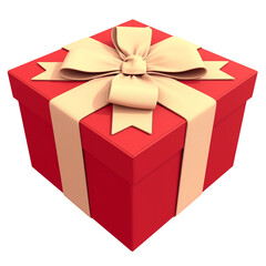 Obraz premium Red gift box with textured finish and large beige bow, isolated on white background, perfect for celebrations and special occasions. PNG transparent